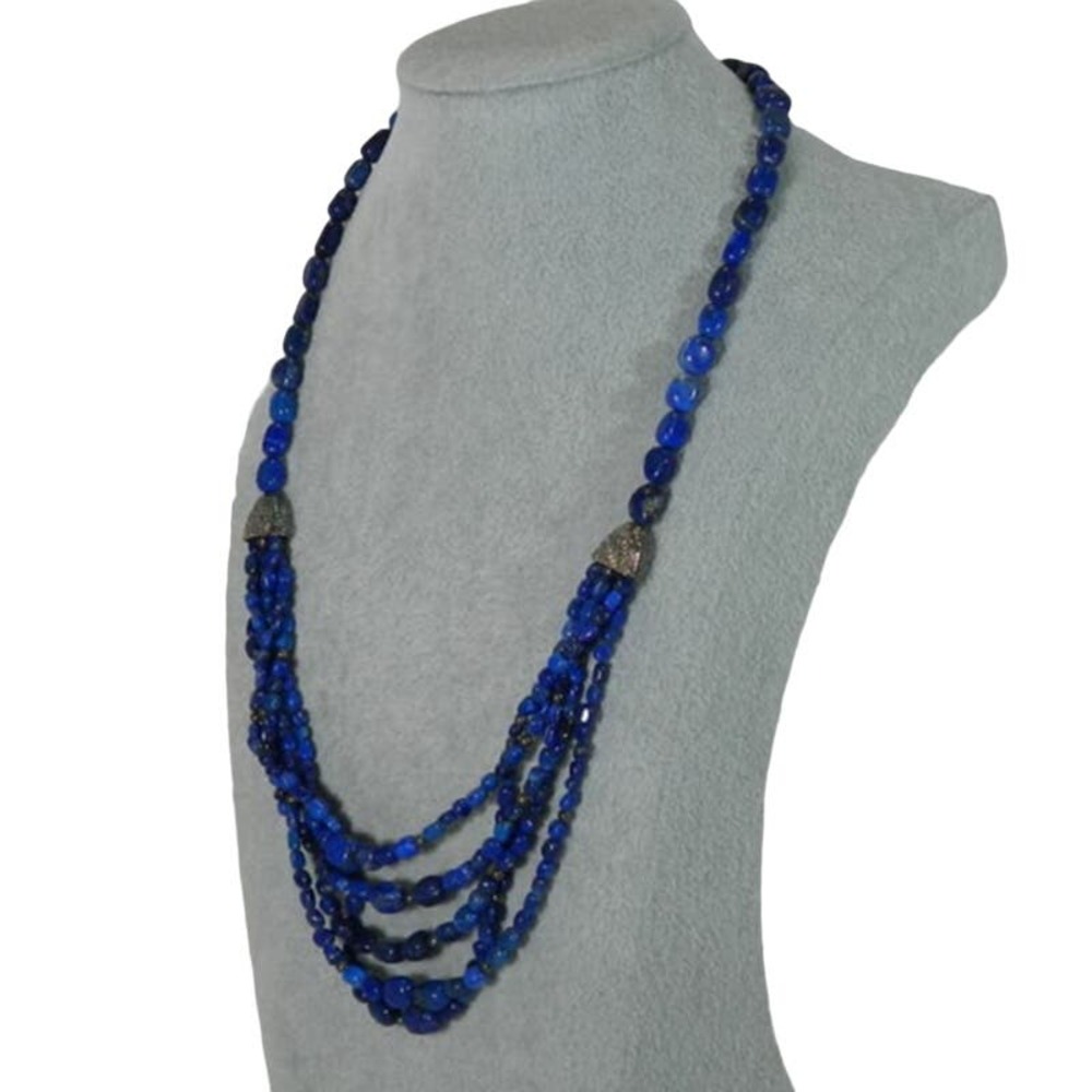 Jay King Lapis and 925 Silver Bead multi strand necklace